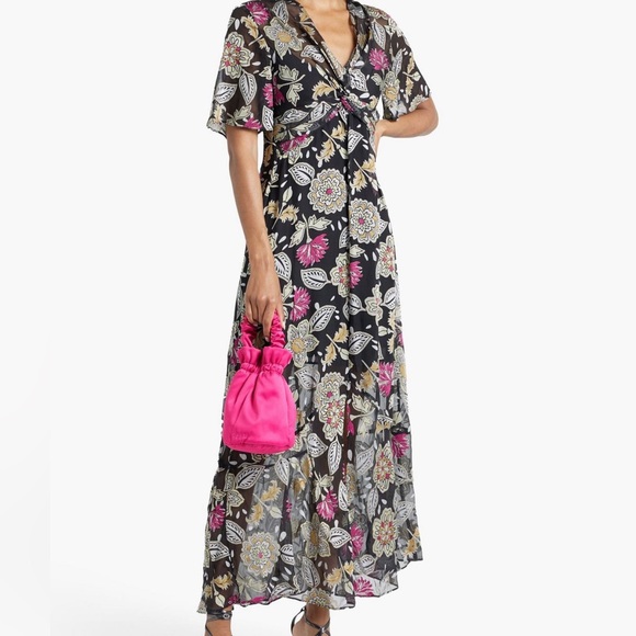 Rag & Bone Tamar Twist Front Floral Sheer Chiffon Maxi Asymmetrical Bodycon US 6 - Picture 6 of 13